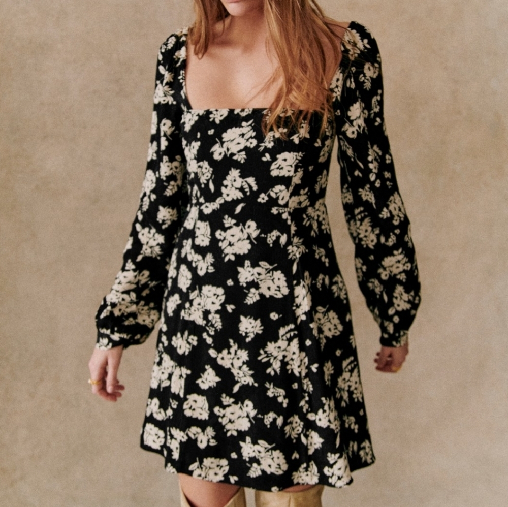 Sezane Carola Bishop Sleeve A-Line Dress